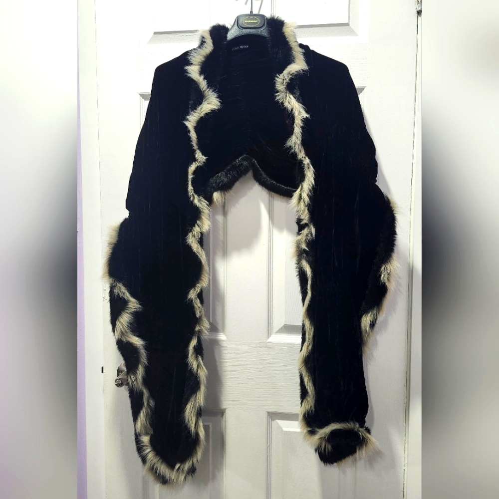 Mina Mann NYC Silky Velvet Faux Fur Wrap Shawl